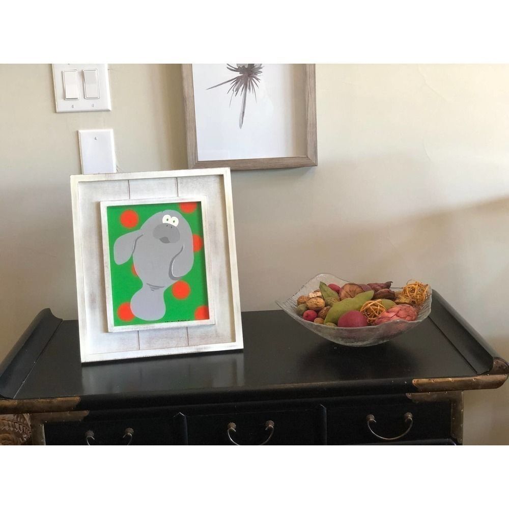 Children's Manatee Painting, Sea Nursery Art, 13 x 15 Framed painting
